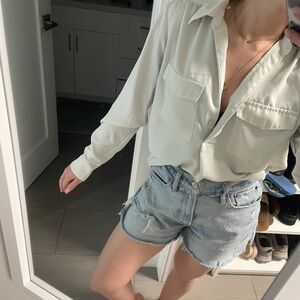 Ann Taylor Light Cream Collared Blouse